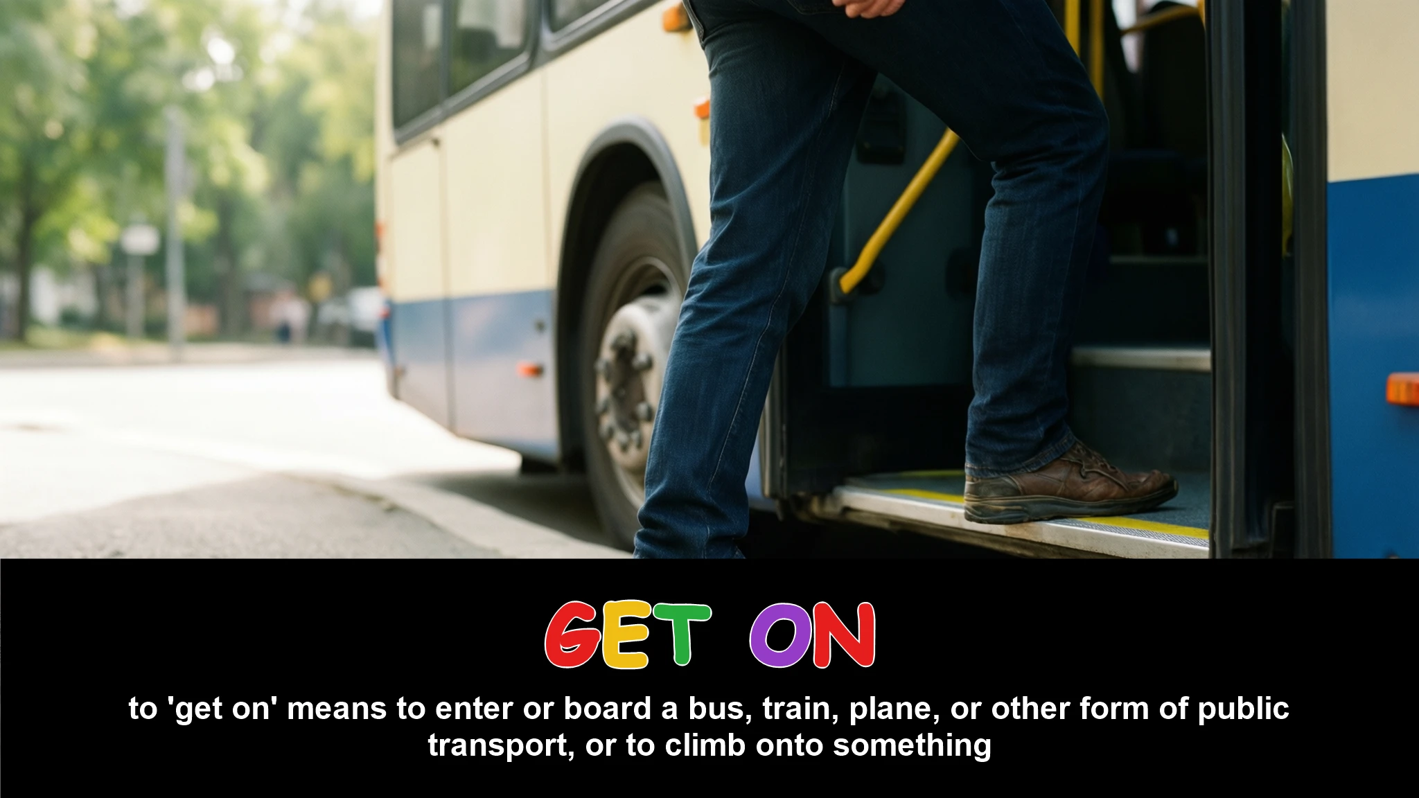 English Illustration for get on